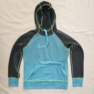 Nike Womens M Therma Fit Hoodie Blue Aqua Gray Dots Hoodie Pullover Sweatshirt